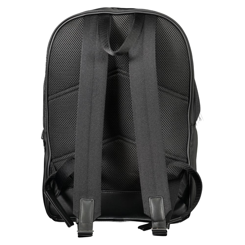 Back view of Calvin Klein Black Polyester Backpack with adjustable straps, featuring a sleek design with durable construction.