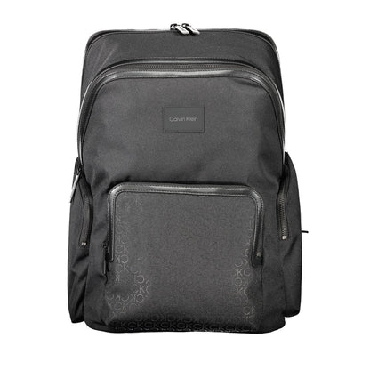 Calvin Klein Black Polyester Backpack with adjustable straps, laptop compartment, external pockets, and contrasting details.