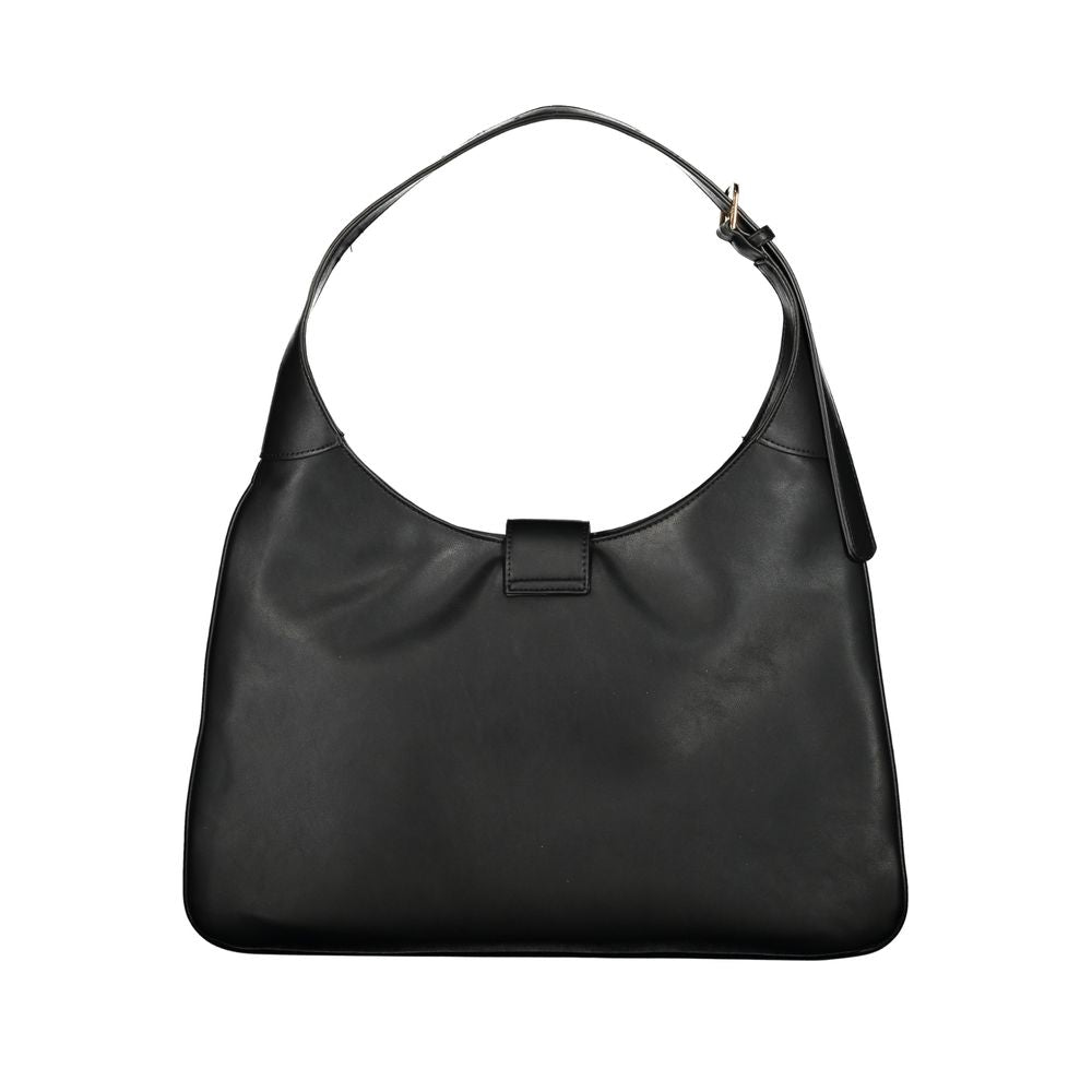 Mario Valentino Black Polyethylene Handbag with adjustable handle and two internal pockets, featuring zip and automatic closure.