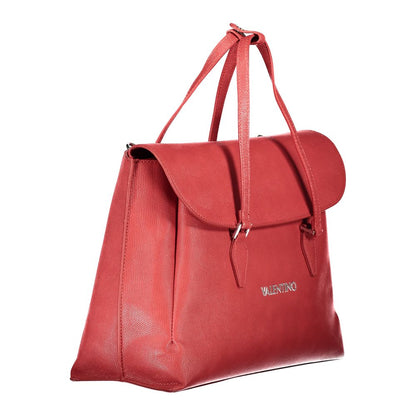 Mario Valentino Red Polyethylene Handbag with adjustable strap, external pocket, laptop and phone compartments, and logo detail.
