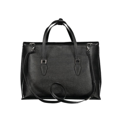 Mario Valentino Black Polyethylene Handbag with adjustable strap, laptop compartment, and contrasting details.