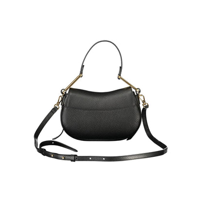 Coccinelle Black Leather Handbag with adjustable shoulder strap, twist closure, and logo.