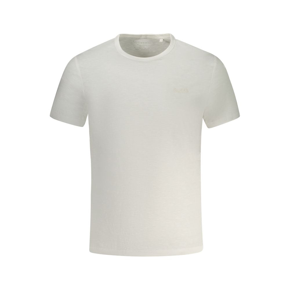 Guess Jeans White Cotton T-Shirt, short sleeve, slim fit, crew neck with logo embroidery