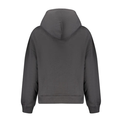 Back view of Tommy Hilfiger Black Cotton Women Sweater featuring a hooded design and sleek casual chic look.
