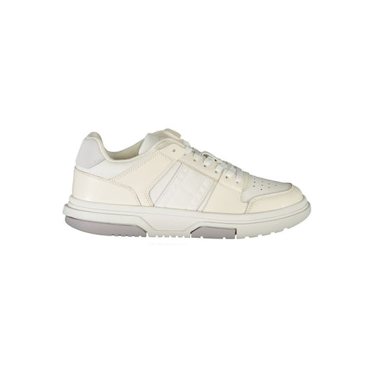 Tommy Hilfiger White Polyester Sneaker with contrast details and logo, sports footwear with laces.