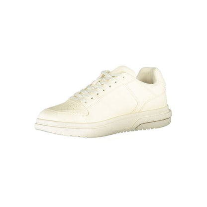 Tommy Hilfiger White Polyester Sneaker with laces and contrast details, featuring the brand logo on the heel.