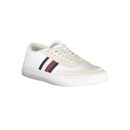 Tommy Hilfiger White Polyester Sneaker with laces, contrast details, and logo. Sports footwear for active lifestyle.