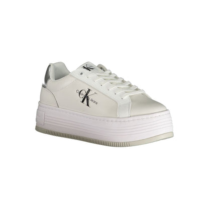 Calvin Klein White Polyester Sneaker with 5 cm wedge, laces, contrast details, and logo print.