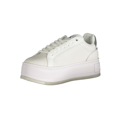 Calvin Klein White Polyester Sneaker with 5 cm wedge, laces, contrast details, print, and logo.