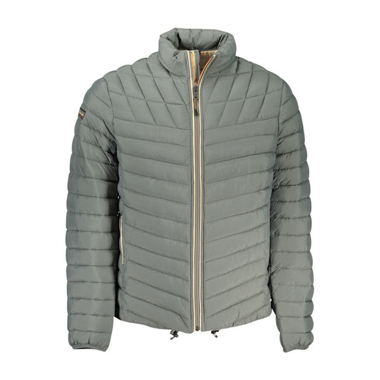 Napapijri Green Polyamide Men Jacket with long sleeves, external and internal pockets, featuring a pronounced logo for a stylish outerwear choice.