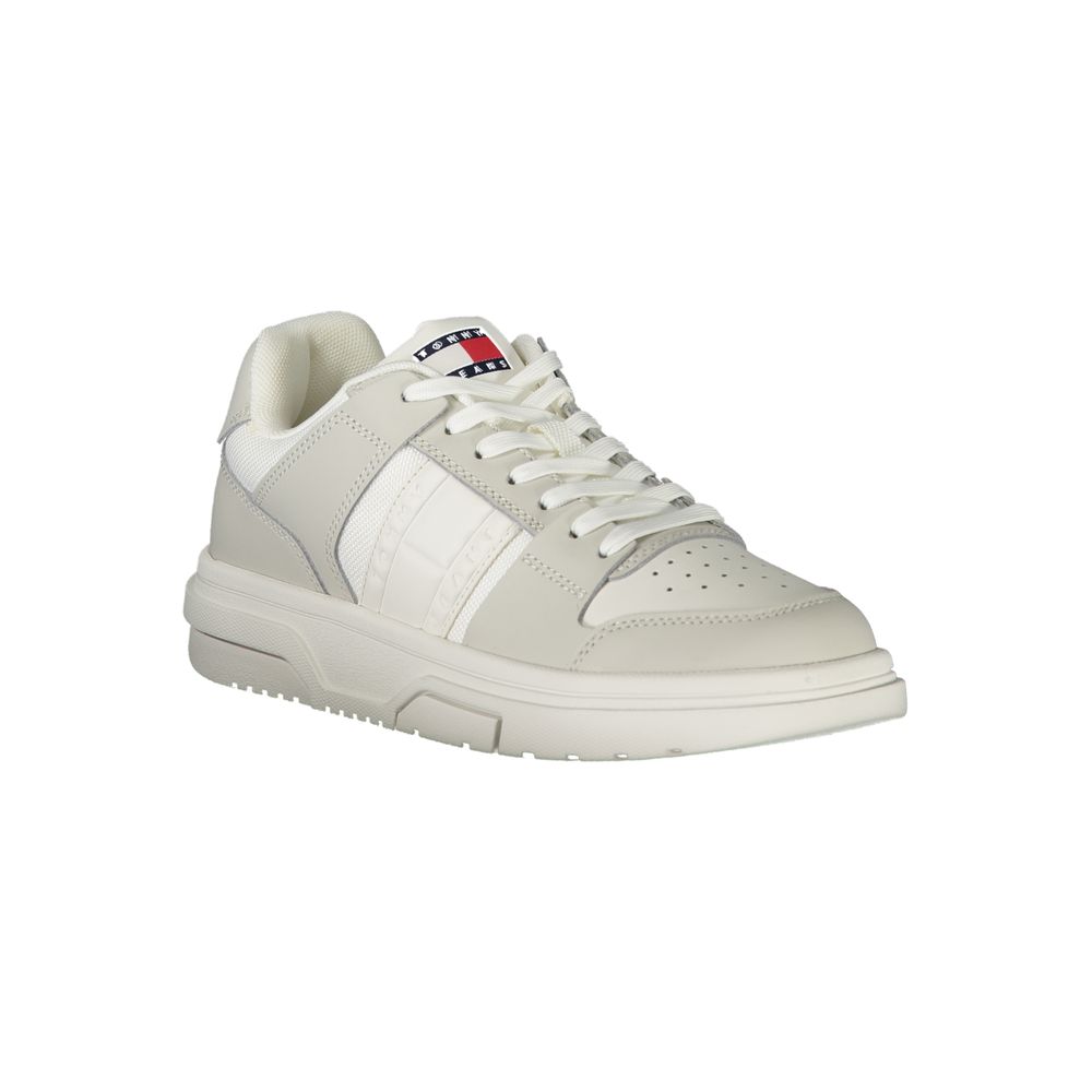 Tommy Hilfiger White Polyester Sneaker with grey contrast details, sports shoe with laces and removable footbed