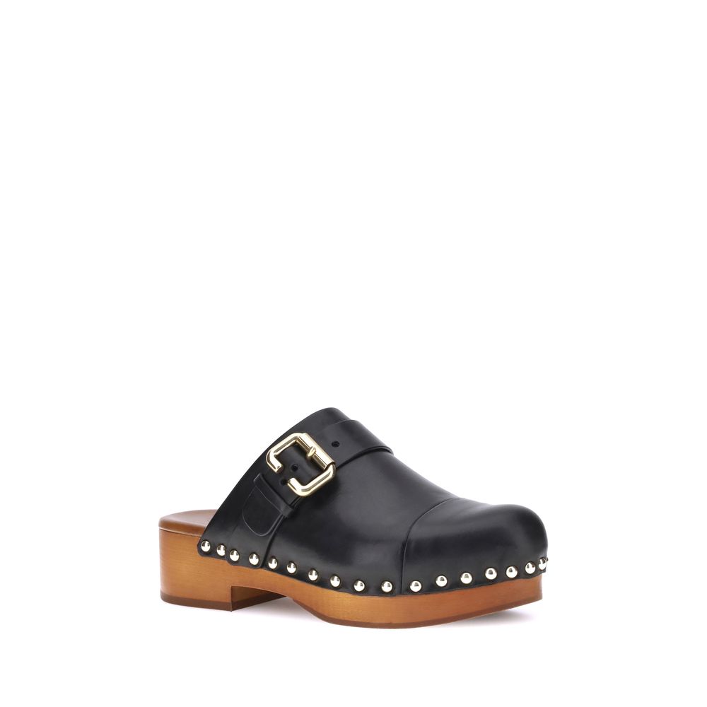 Chloé Black Calf Leather Bos Taurus Clogs
