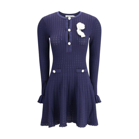 Self-Portrait Knit short pointelle Dress SE-PF25094SBLBLUE-M