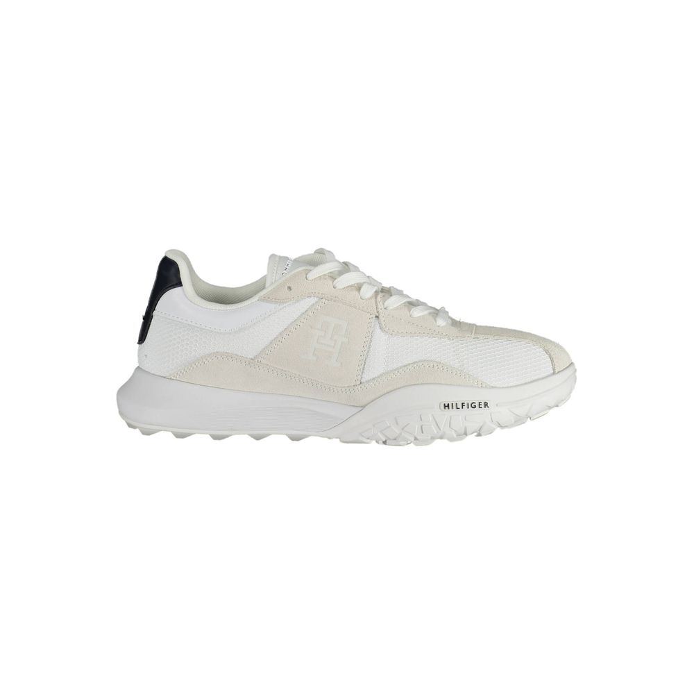 Tommy Hilfiger White Polyester Sneaker with contrasting details, logo, and laces, made from 100% recycled polyester