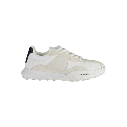 Tommy Hilfiger White Polyester Sneaker with contrasting details, logo, and laces, made from 100% recycled polyester
