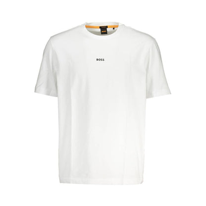 Hugo Boss White Cotton T-Shirt with relaxed fit, short sleeves, crew neck, logo, made from organic cotton