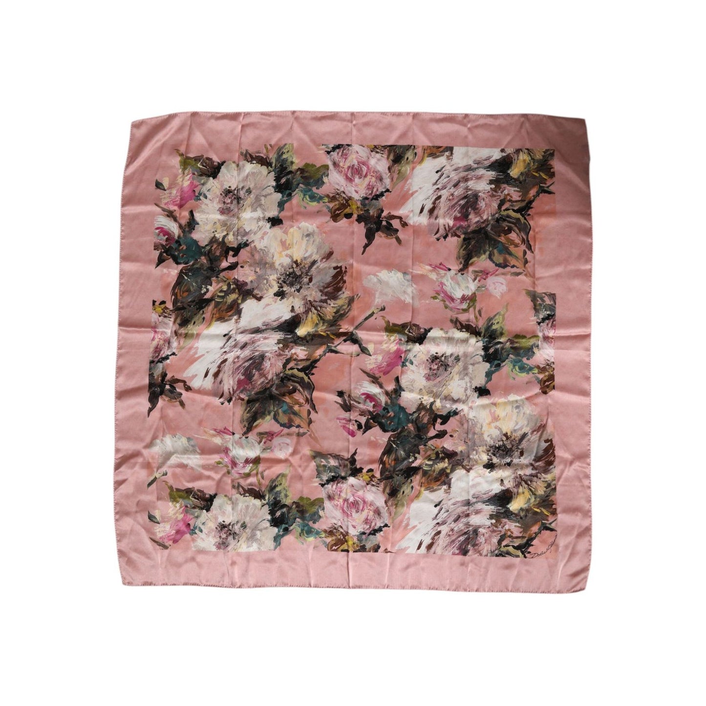 Dolce & Gabbana Pink Silk Floral Print Square Foulard Scarf