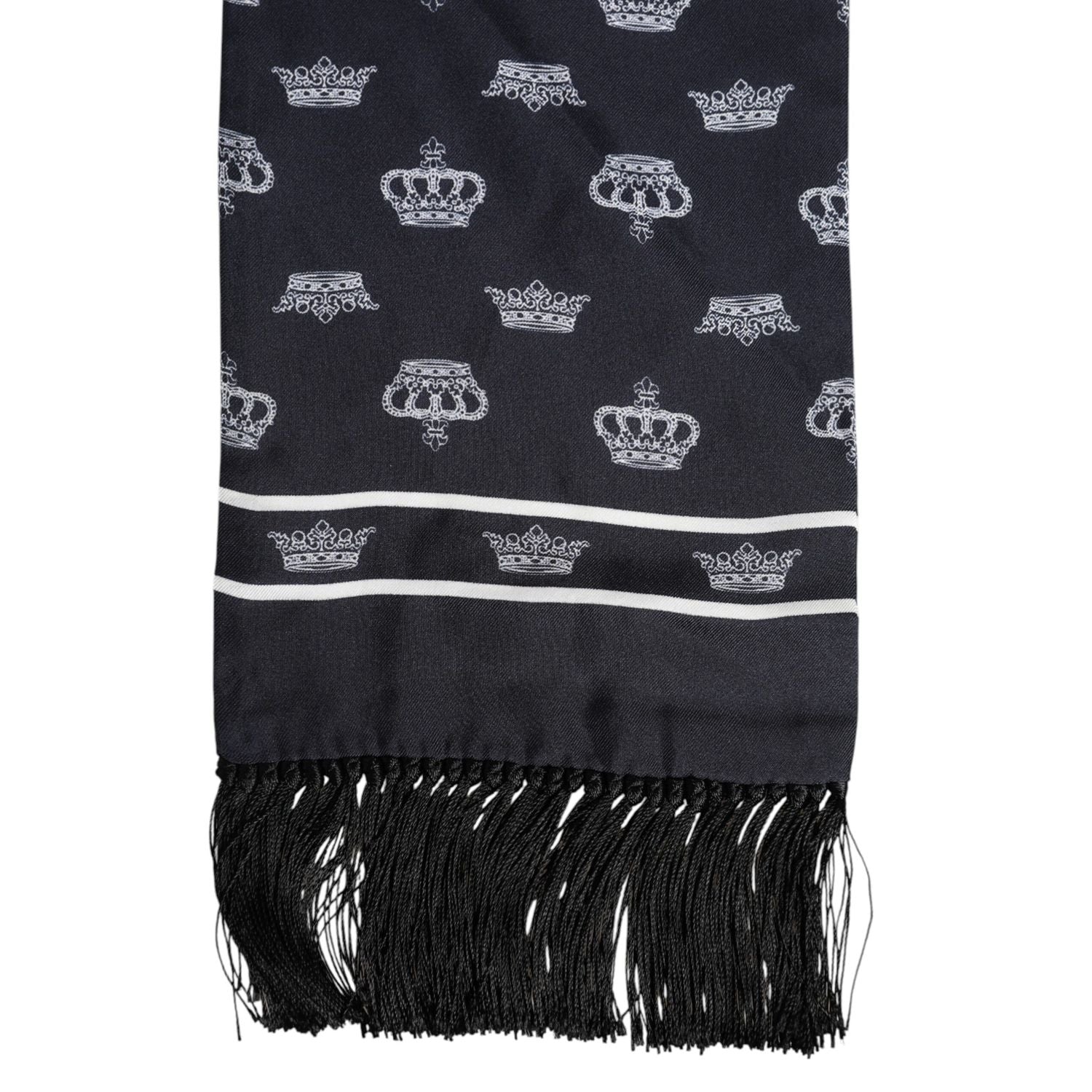 Dolce & Gabbana Black Silk Crown Fringes Men Foulard Scarf
