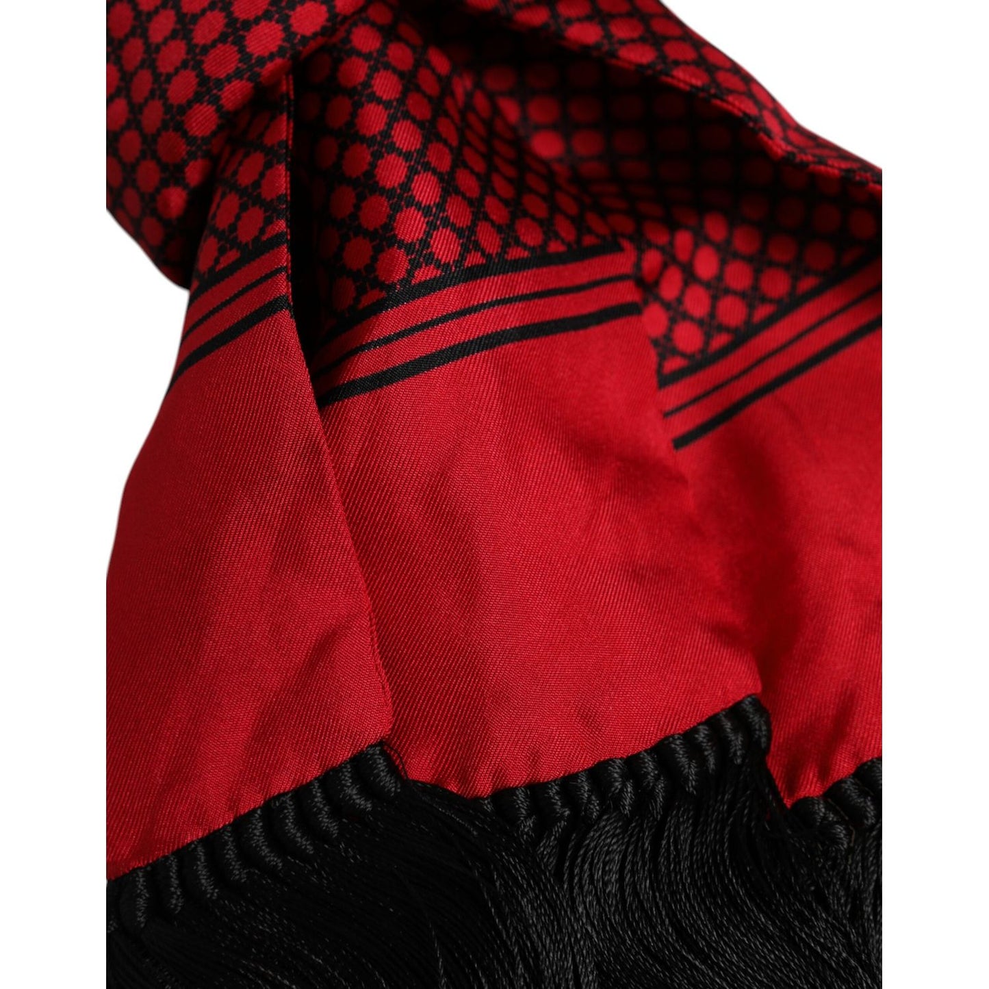 Dolce & Gabbana Red Dotted Silk Fringes Men Foulard Scarf