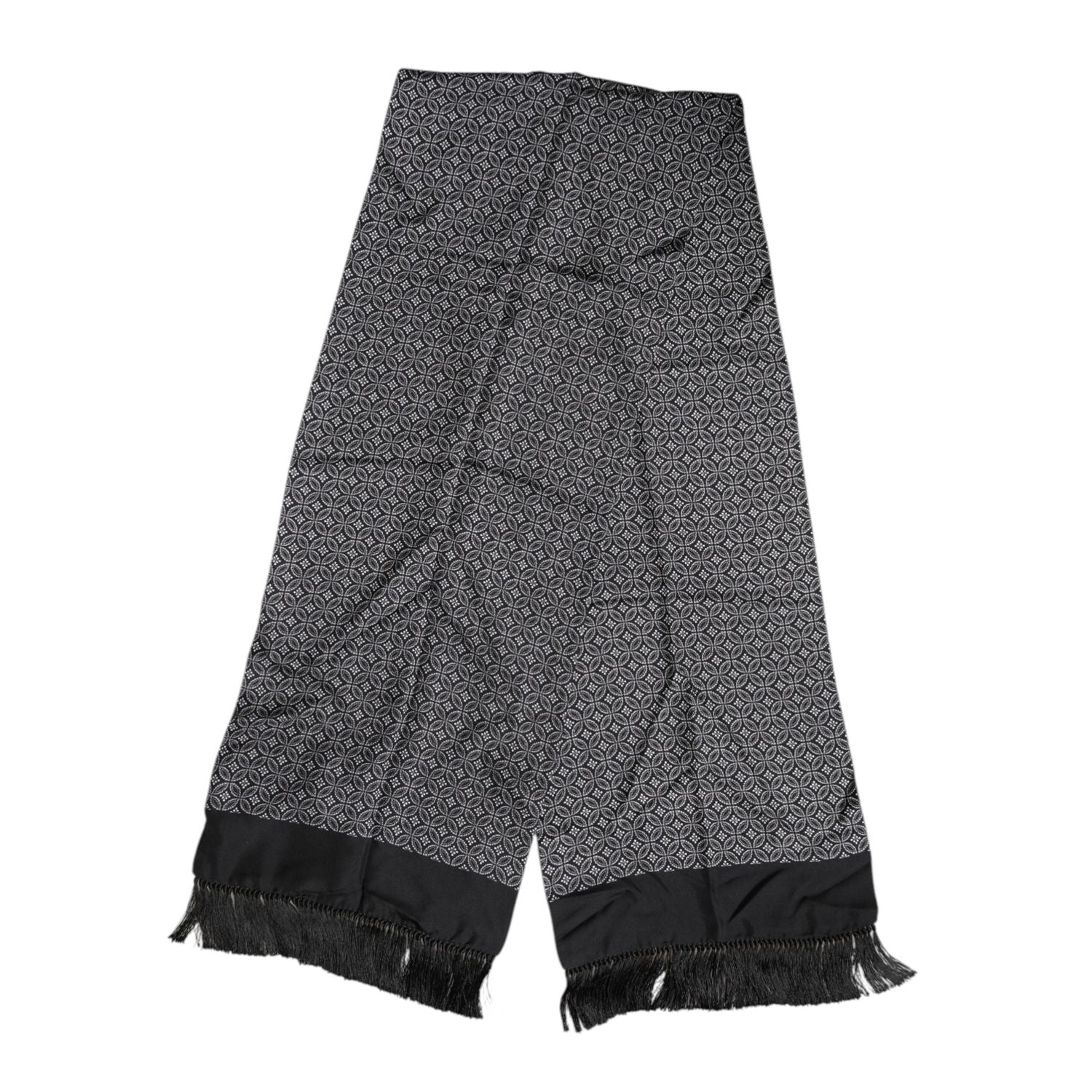 Dolce & Gabbana Black Patterned Fringes Men Foulard Scarf
