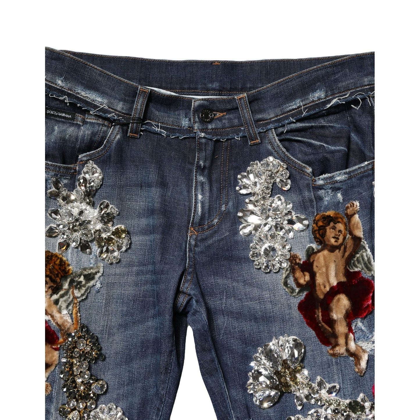 Dolce & Gabbana Blue Cotton Rhinestone Embellish Denim Jeans