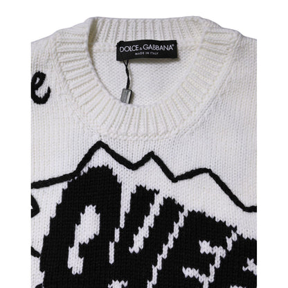 Dolce & Gabbana White Wool Knit Crew Neck Pullover Sweater