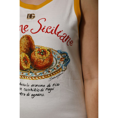 Dolce & Gabbana White Araneine Siciliane Sleeveless Tank Top