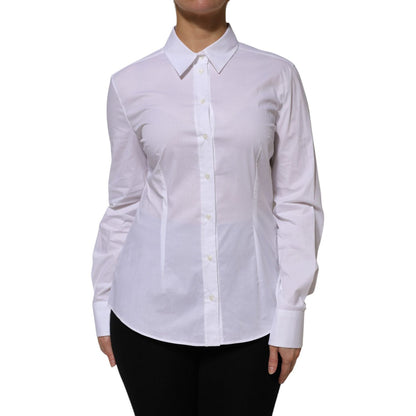 Dolce & Gabbana White Cotton Collared Long Sleeves Shirt Top