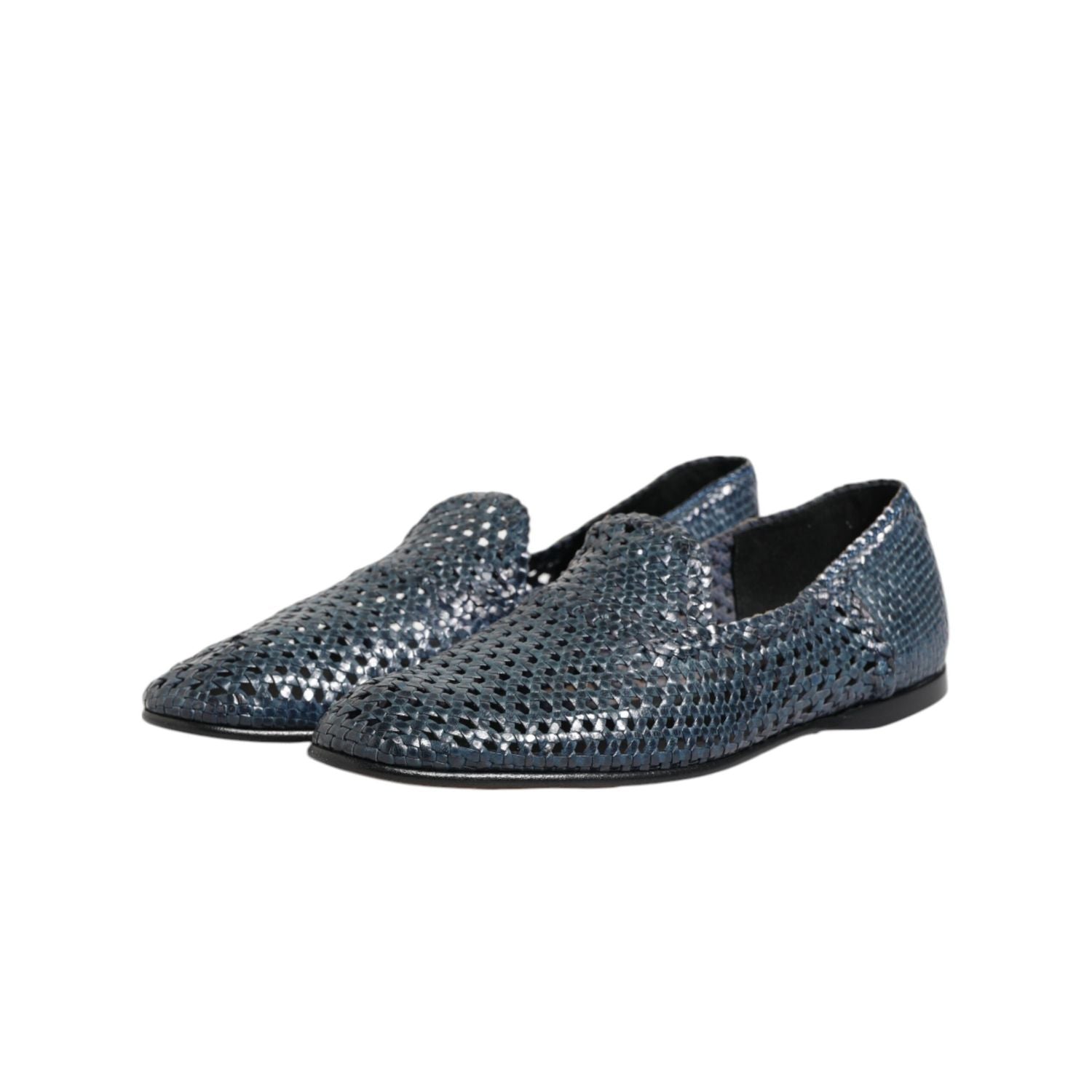 Dolce & Gabbana Blue Woven Leather Slip On Loafers Shoes