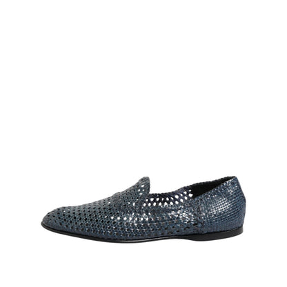Dolce & Gabbana Blue Woven Leather Slip On Loafers Shoes