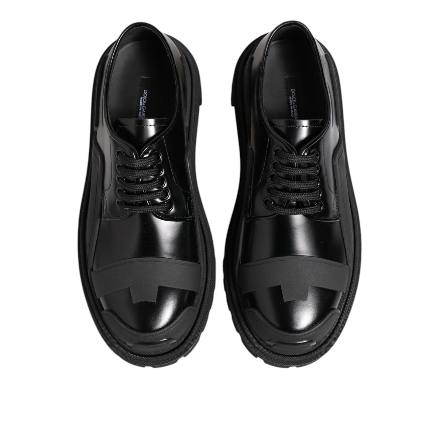 Dolce & Gabbana Black Patent Leather Trekking Derby Shoes