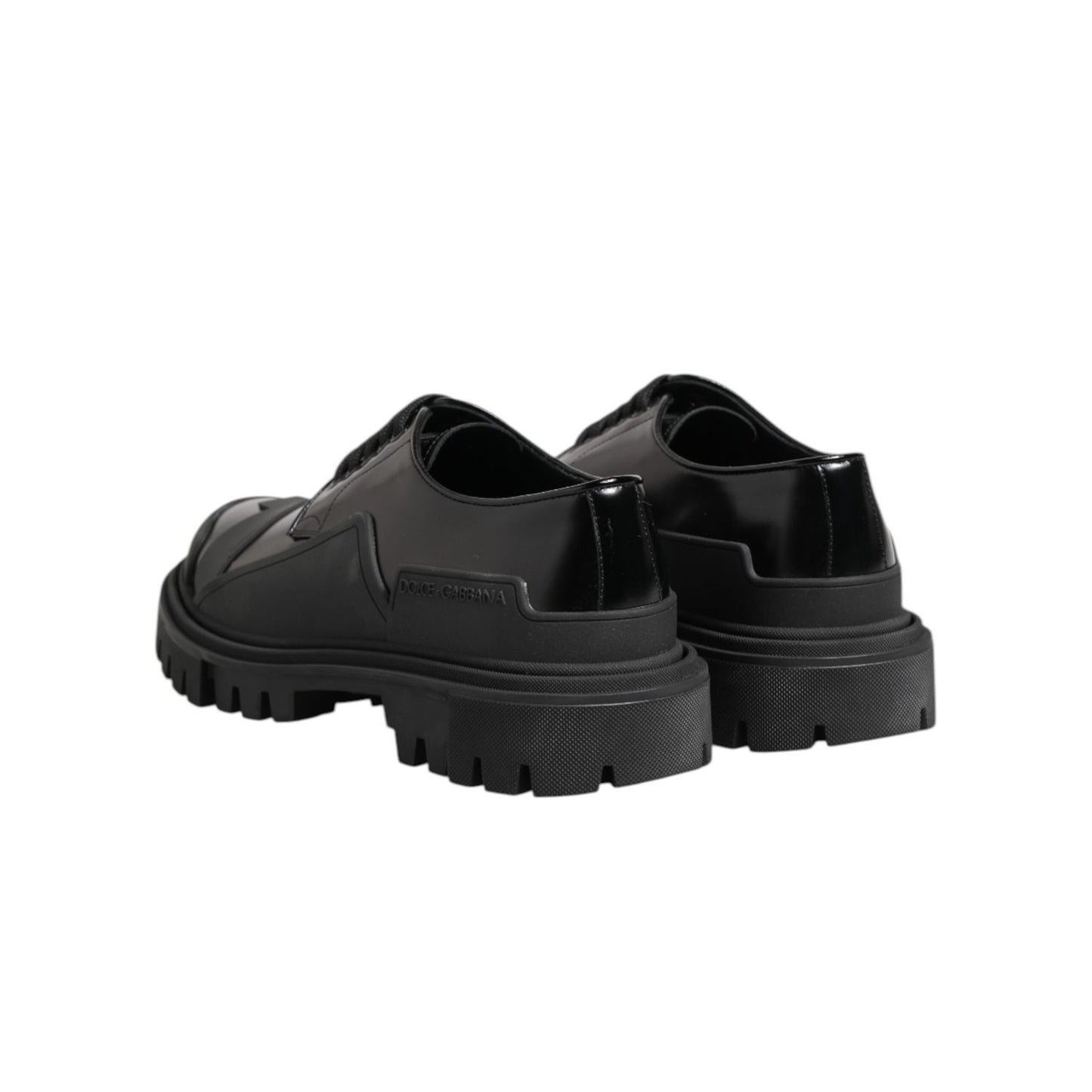 Dolce & Gabbana Black Patent Leather Trekking Derby Shoes