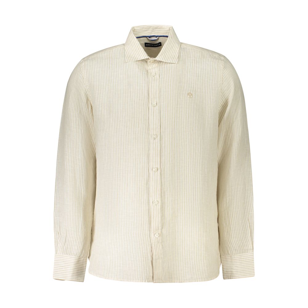 North Sails Beige Linen Shirt with long sleeves, French collar, button cuffs, and subtle embroidery, ideal for an ocean-positive style.