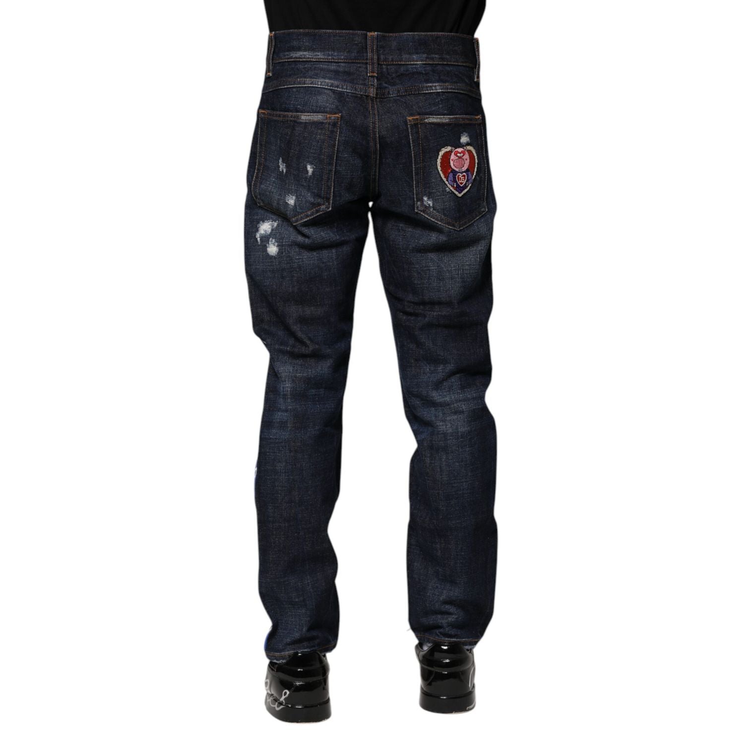 Dolce & Gabbana Dark Blue Tattered Skinny Denim Jeans