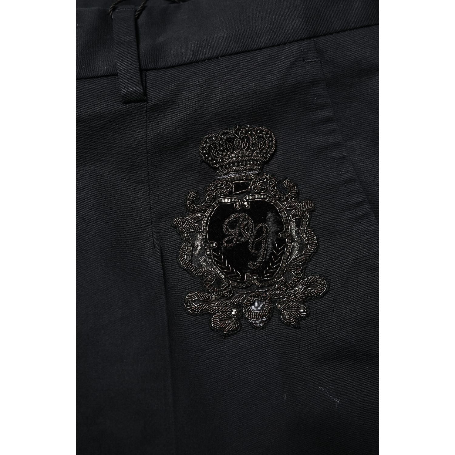 Dolce & Gabbana Dark Blue Logo Cotton Dress Pants