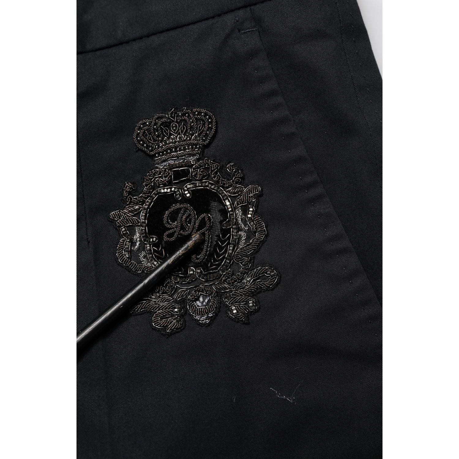 Dolce & Gabbana Dark Blue Logo Cotton Dress Pants