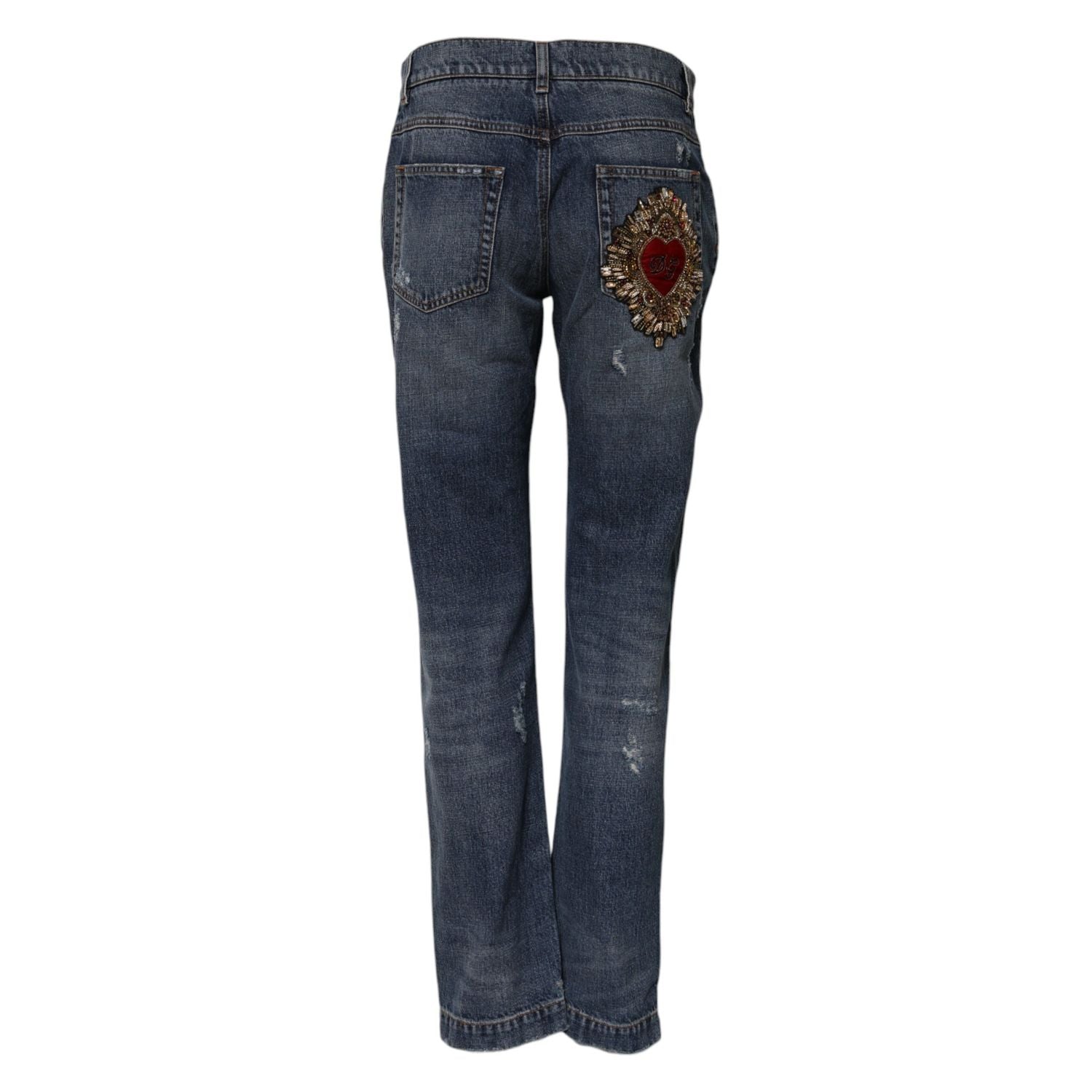Dolce & Gabbana Blue Cotton Tattered Boyfriend Denim Jeans