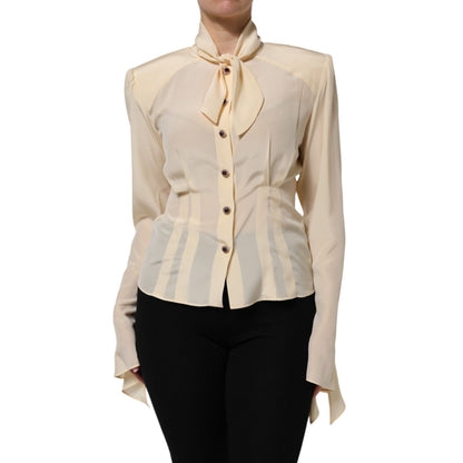 Dolce & Gabbana Light Yellow Ascot Collar Buttoned Blouse Top
