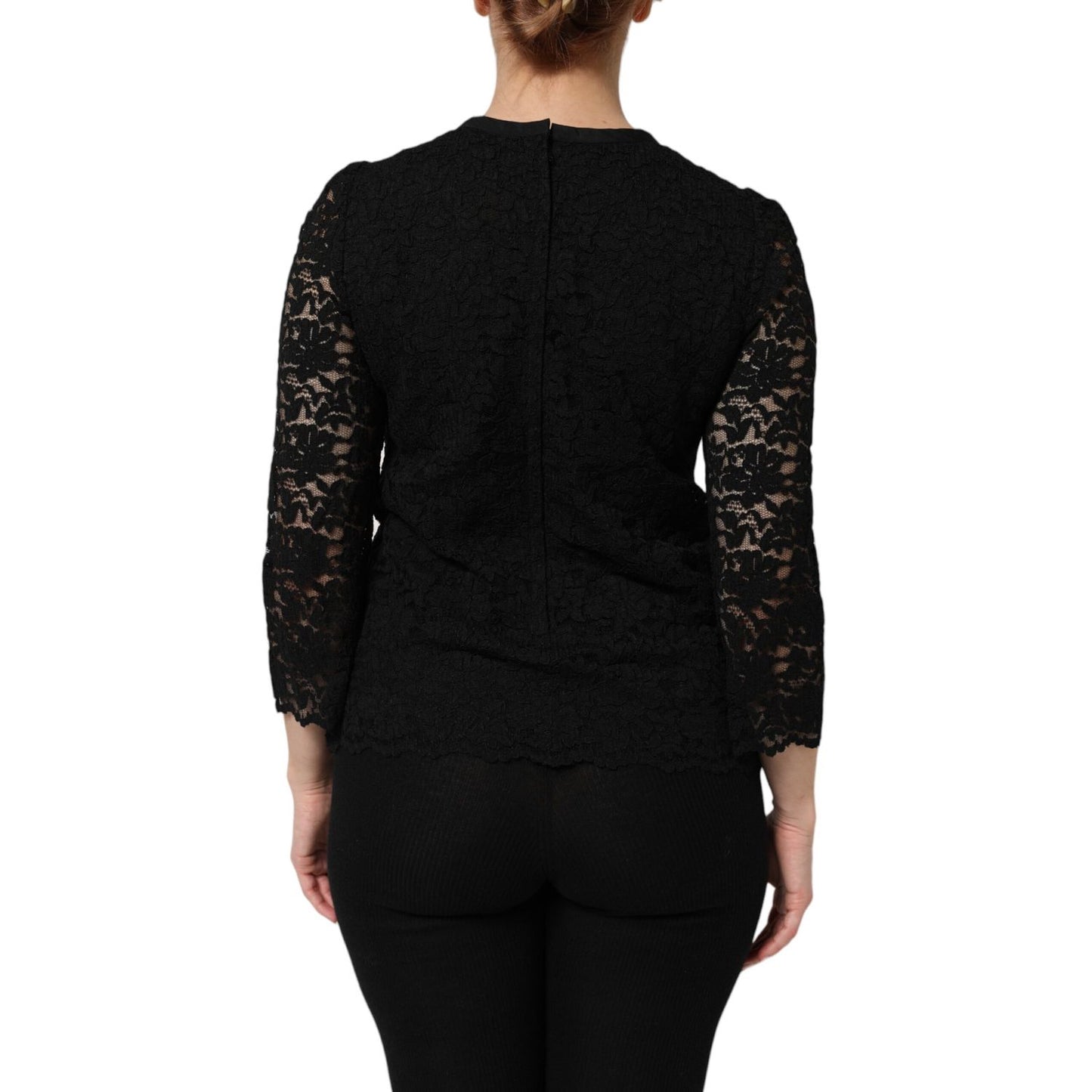 Dolce & Gabbana Black Nylon Lace Long Sleeve Blouse Top