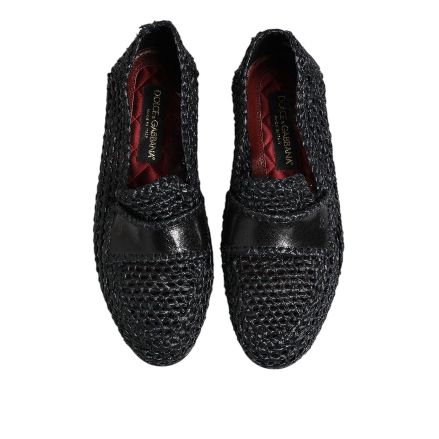 Dolce & Gabbana Black Woven Leather Slip On Loafers Men Shoes
