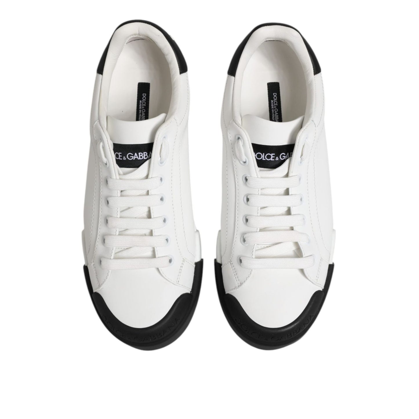 Dolce & Gabbana White Black Logo Leather Lace Up Sneakers Shoes