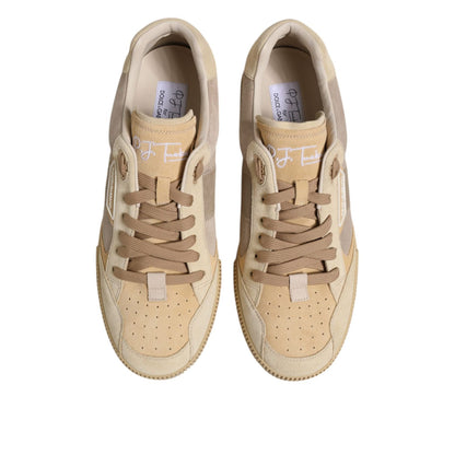 Dolce & Gabbana Beige Leather Low Top Lace Up Sneakers Shoes