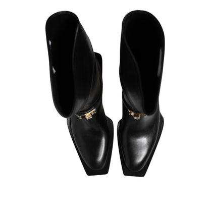 Dolce & Gabbana Black Leather High Boots Flats Shoes