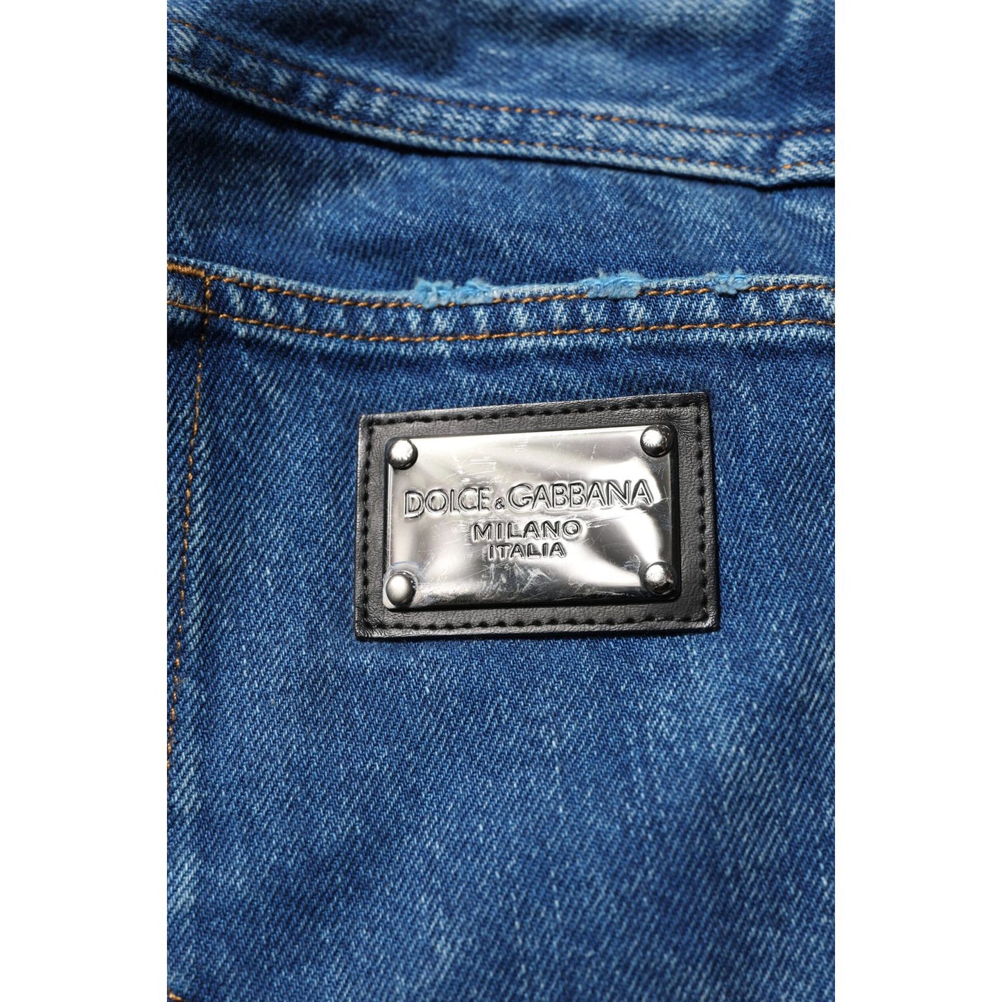Dolce & Gabbana Blue Cotton Logo Plaque Denim Jeans