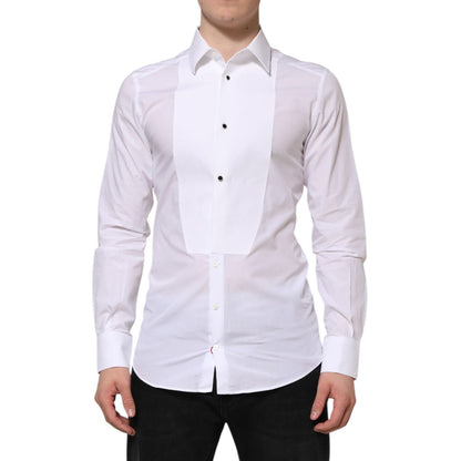 Dolce & Gabbana White Cotton GOLD Bib Poplin Formal Shirt