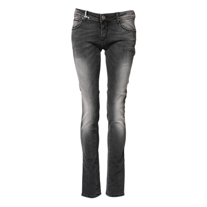 Acht Dark Gray Cotton Slim Fit Denim Low Waist Denim Jeans