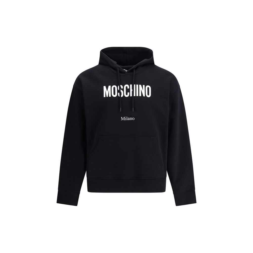 Moschino Black Cotton Sweatshirt with monogram print, adjustable drawstring hood, pouch pocket, ribbed cuffs and hem for comfort.