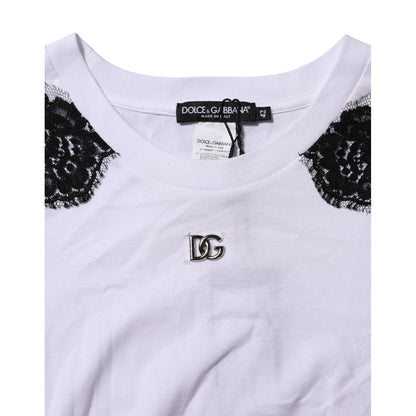 Dolce & Gabbana White Floral Lace DG Detailing Top T-shirt