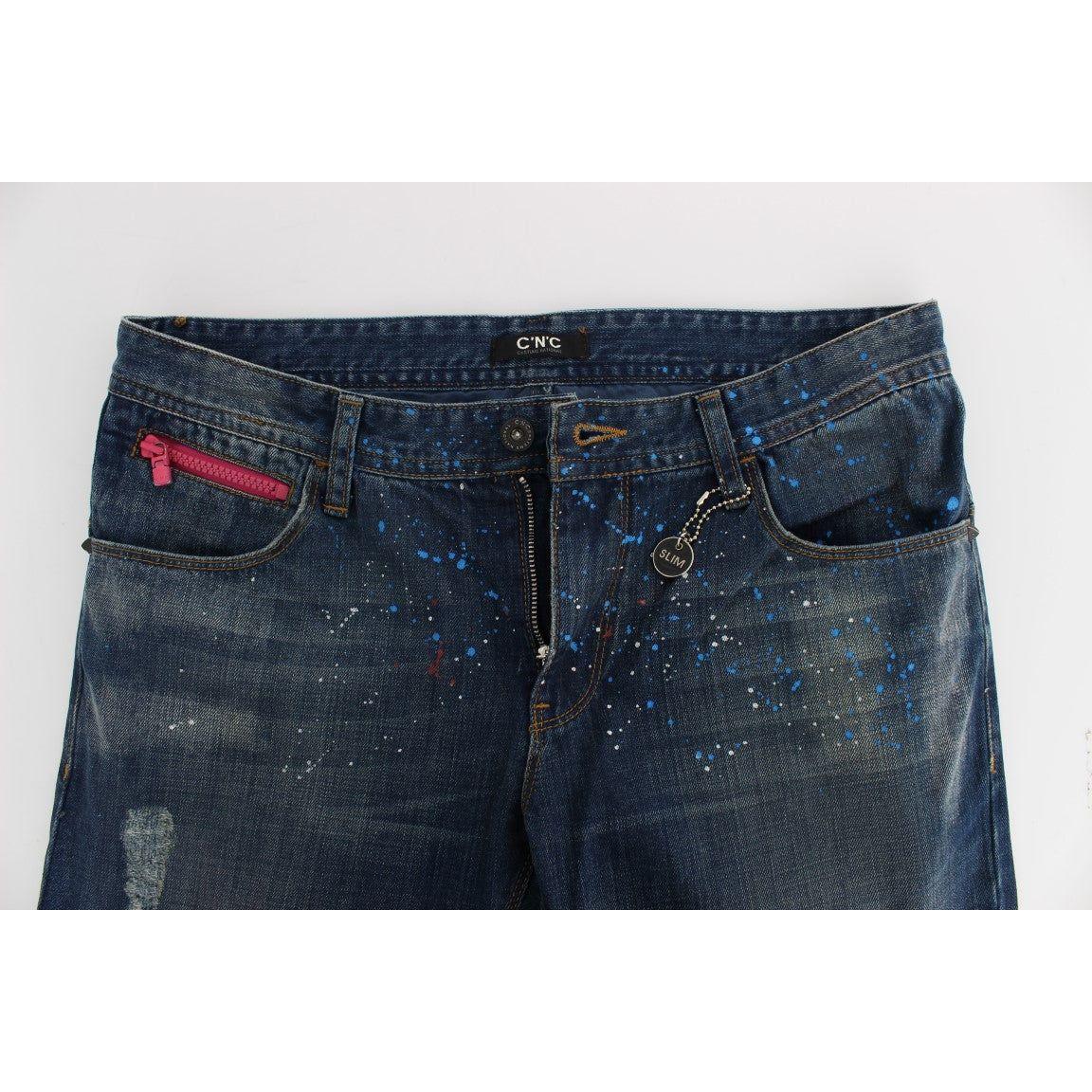 Costume National Blue Wash Paint Slim Fit Pants Jeans