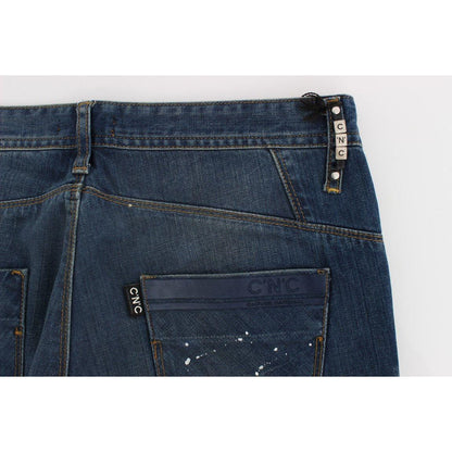 Costume National Blue Wash Paint Slim Fit Pants Jeans